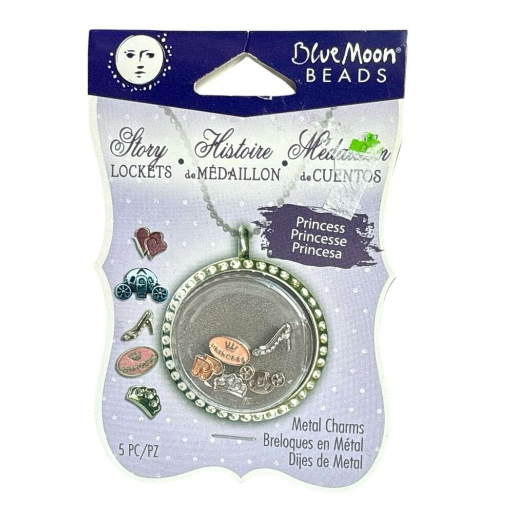 NWT Blue Moon Beads Floating Locket Story Jewelry Charms Necklace Princess
